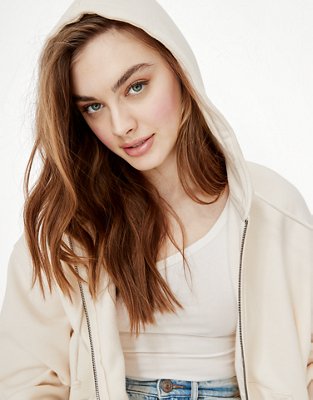 Audrey Oversized Zip Up Sweatshirt Beige