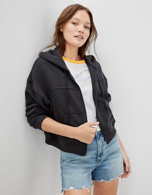 AE Cropped Zip-Up Bomber Hoodie