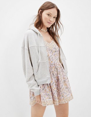 AE Cropped Zip-Up Bomber Hoodie