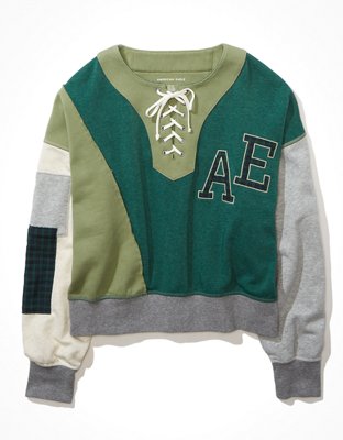 Женские худи American Eagle AE Lace-Up Patchwork Sweatshirt — фото 3