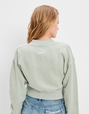 Sweat Crop American Eagle Gris – Femme Taille L – Manches Longues Coton