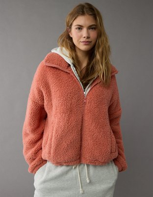 Ae Zip Up Bear Hug Sherpa Sweatshirt Women s Pink Large X Large