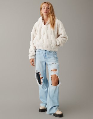 Ae fuzzy sherpa quarter zip sweatshirt new arrivals