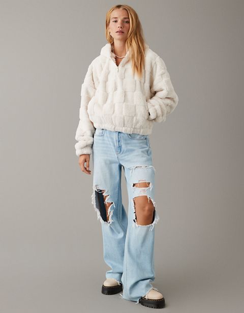 Женские худи American Eagle AE Sherpa Checkered Quarter-Zip