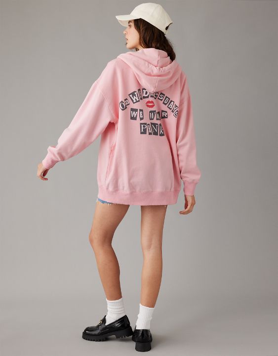 AE x Mean Girls Oversized Zip-Up Pink Hoodie