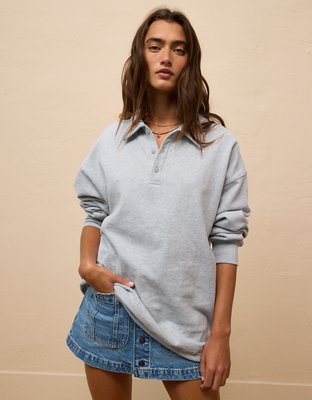 Fleece polo sweatshirt sale