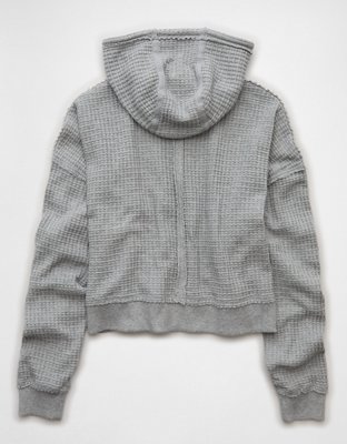 AE Cropped Waffle Zip-Up Hoodie