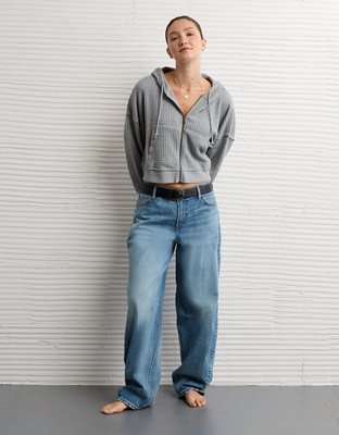 AE Cropped Hoodie con Cierre y Textura Tipo Waffle