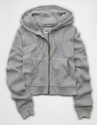 AE Cropped Waffle Zip-Up Hoodie