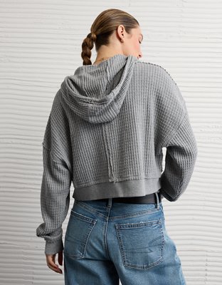 AE Cropped Waffle Zip-Up Hoodie