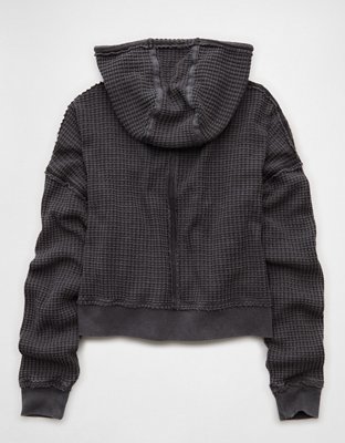 AE Cropped Waffle Zip-Up Hoodie