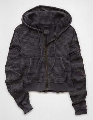 AE Cropped Waffle Zip-Up Hoodie