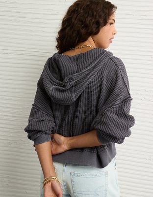 AE Cropped Waffle Zip-Up Hoodie