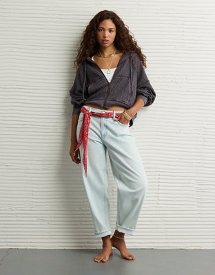 AE Cropped Waffle Zip-Up Hoodie