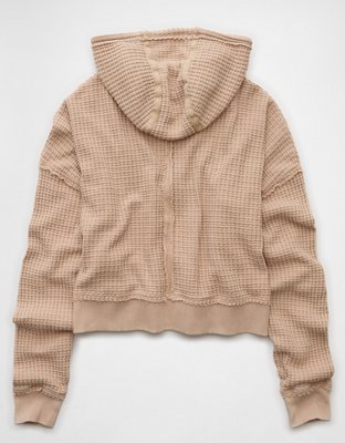 AE Cropped Waffle Zip-Up Hoodie