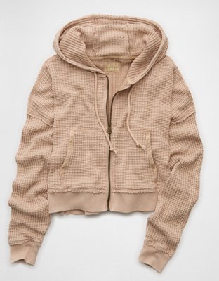 AE Cropped Waffle Zip-Up Hoodie