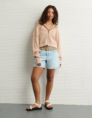 AE Cropped Waffle Zip-Up Hoodie