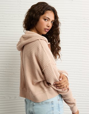 AE Cropped Waffle Zip-Up Hoodie