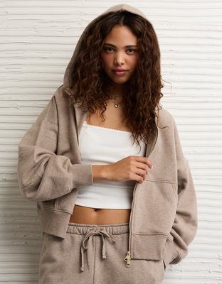 AE Everyday Luxe Barrel Sleeve Full Zip Hoodie