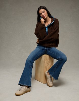 AE Relaxed Sherpa Fleece Henley Sweatshirt