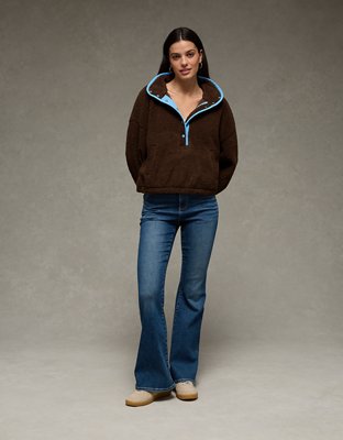 AE Relaxed Sherpa Fleece Henley Sweatshirt