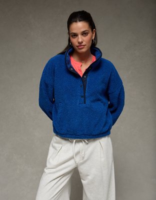 AE Relaxed Sherpa Fleece Henley Sweatshirt