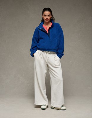 AE Relaxed Sherpa Fleece Henley Sweatshirt