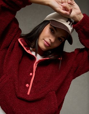 AE Relaxed Sherpa Fleece Henley Sweatshirt