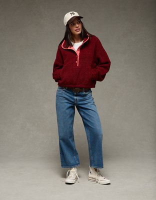 AE Relaxed Sherpa Fleece Henley Sweatshirt