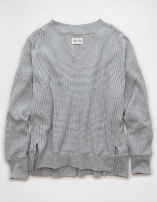 AE Big Hug V-Neck Waffle Sweatshirt