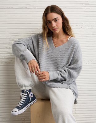 AE Big Hug V-Neck Waffle Sweatshirt