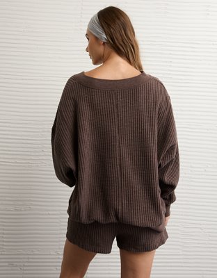 AE Big Hug V-Neck Waffle Sweatshirt