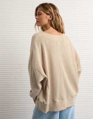 AE Big Hug V-Neck Waffle Sweatshirt