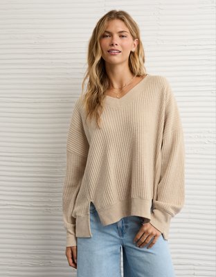 AE Big Hug V-Neck Waffle Sweatshirt