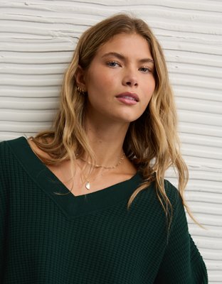 AE Big Hug V-Neck Waffle Sweatshirt