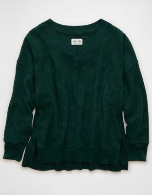 AE Big Hug V-Neck Waffle Sweatshirt