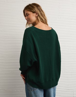 AE Big Hug V-Neck Waffle Sweatshirt