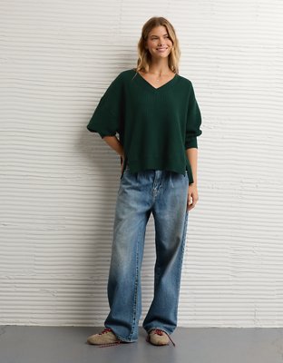 AE Big Hug V-Neck Waffle Sweatshirt