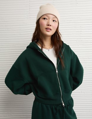 AE Cropped Waffle Zip-Up Hoodie