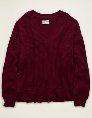 Женская толстовка American Eagle AE Big Hug Waffle, цвет: Бордовый — фото 3