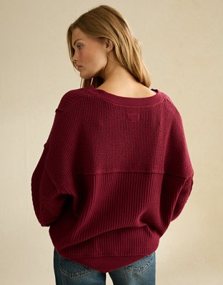 Женская толстовка American Eagle AE Big Hug Waffle, цвет: Бордовый — фото 2