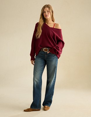 Женская толстовка American Eagle AE Big Hug Waffle, цвет: Бордовый — фото 5