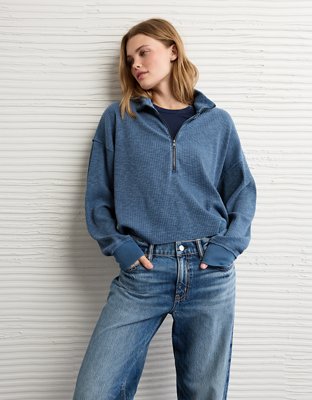 Женская толстовка American Eagle AE Big Hug Quarter-Zip, цвет: Тёмный индиго — фото 6