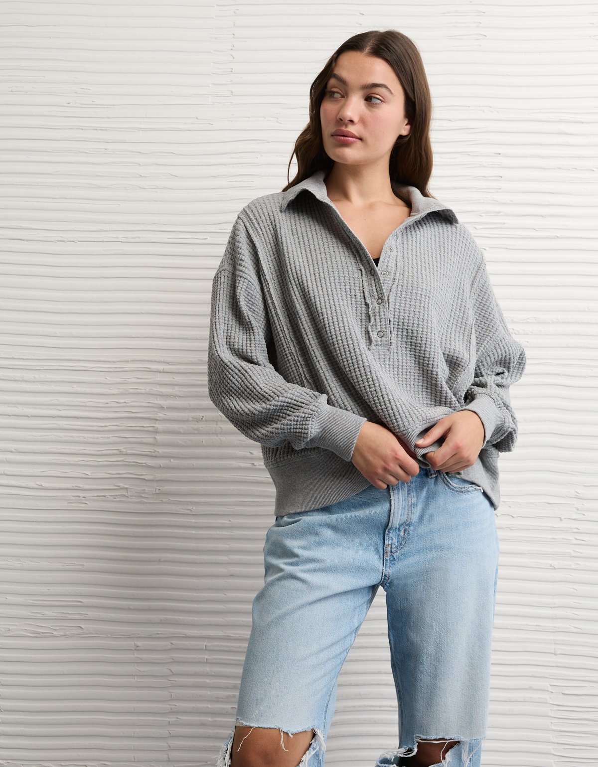 AE Big Hug Waffle Henley Sweatshirt - image 5