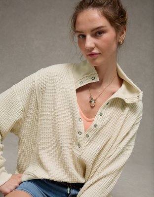 AE Big Hug Waffle Henley Sweatshirt