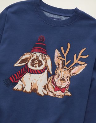 Женская толстовка American Eagle AE Holiday Graphic Crew Neck, цвет: Глубокий морской синий — фото 5
