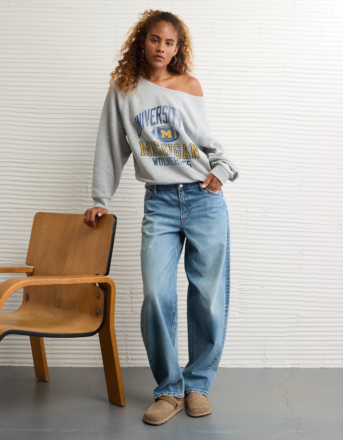 AE Michigan Wolverines Graphic Off The Shoulder Sweatshirt - image 5