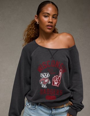 AE Wisconsin Badgers Graphic Off The Shoulder Sweatshirt