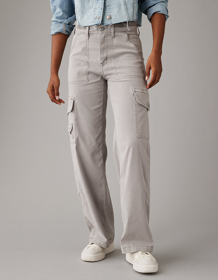 White Wide Leg High Waisted Cargo Pant