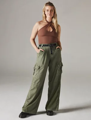 Ae Dreamy Drape Stretch Super High-Waisted Cargo Baggy Wide-Leg Pant